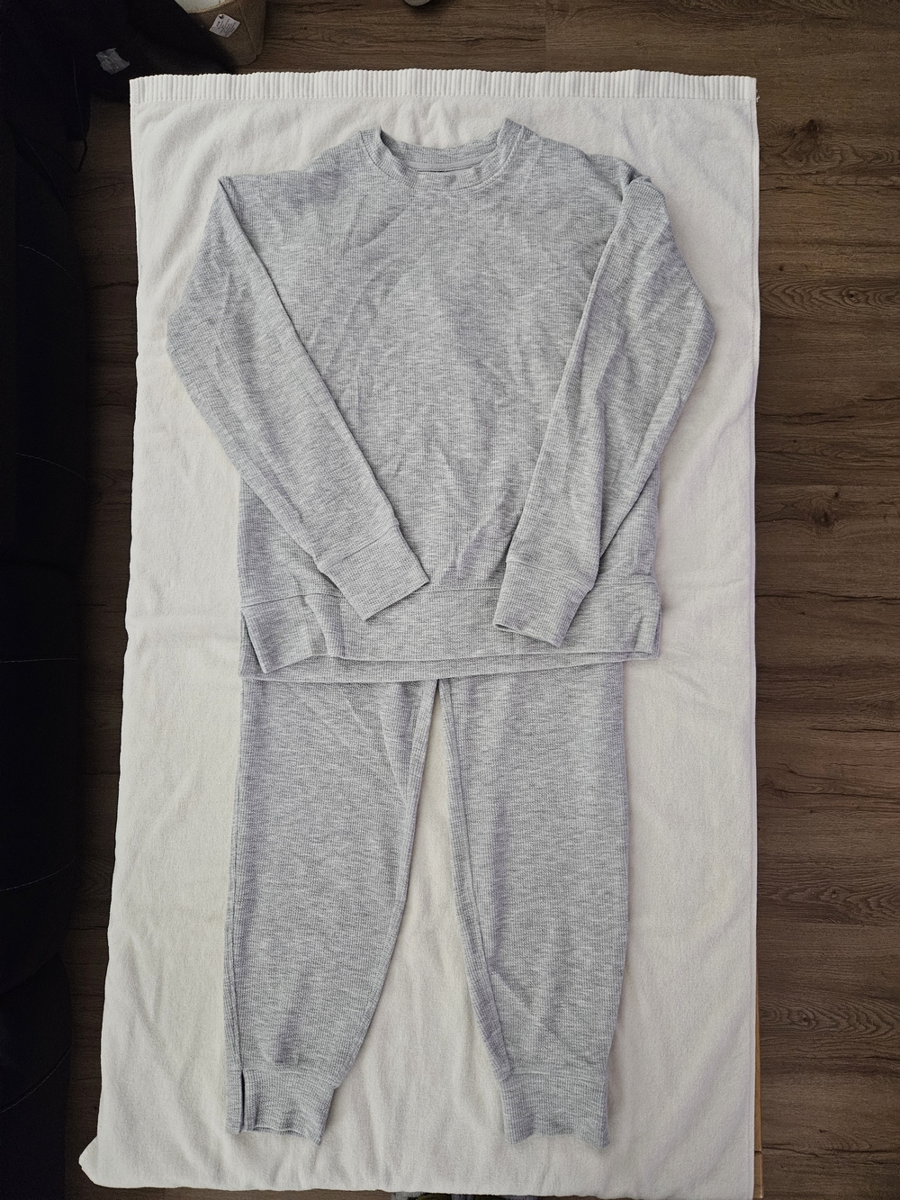 Jockey Gray Waffle Knit Pajama Set Matching Crewneck Top Joggers Pockets Small S
